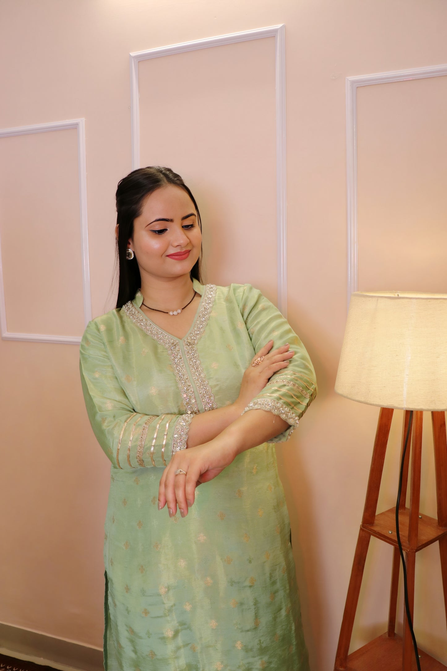 Festive Vibe Handcrafted Kurta Set with Elegant Bottle Green Embroidered Dupatta