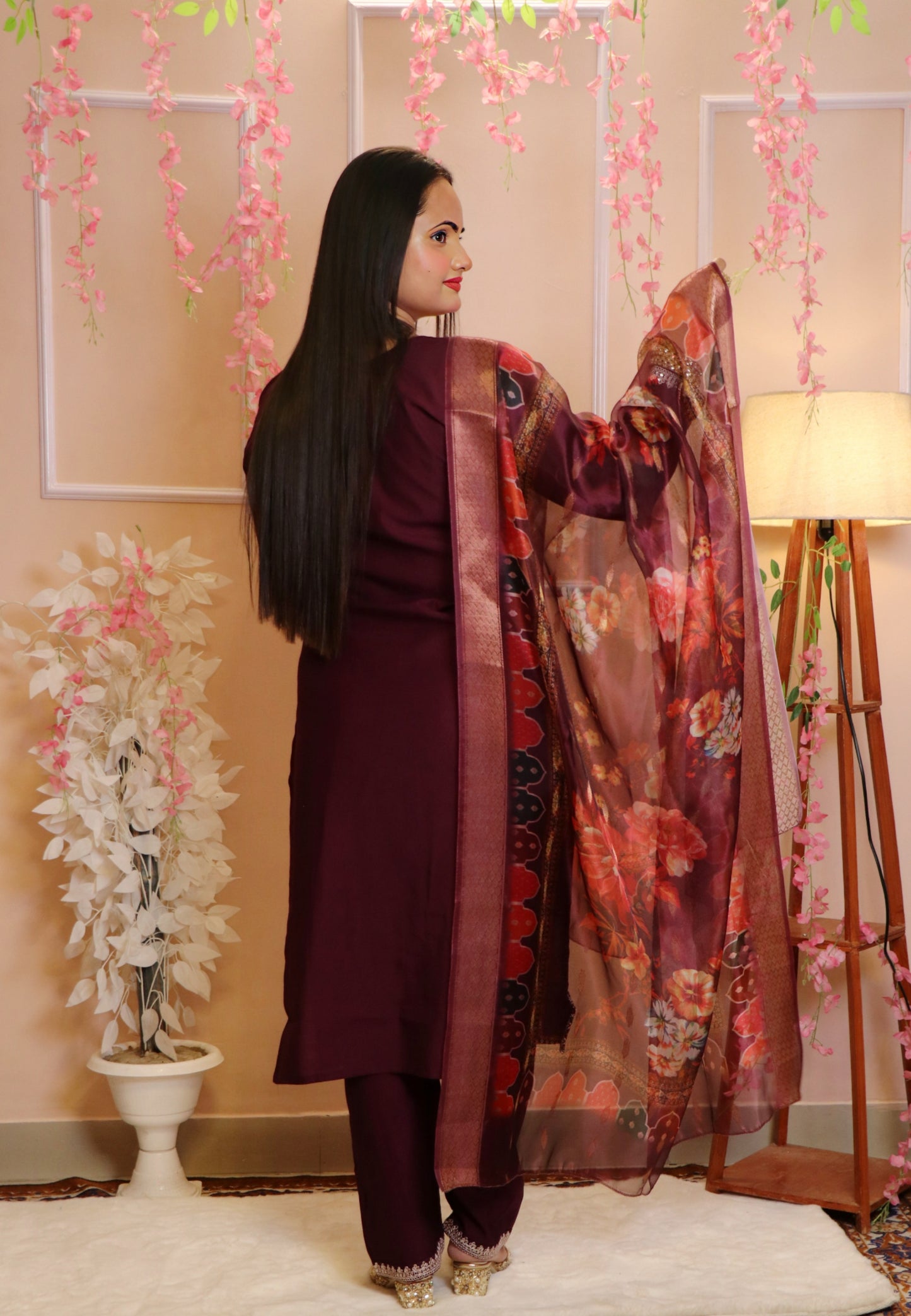Maroon Sequined Kurta with Silk Banarasi Dupatta