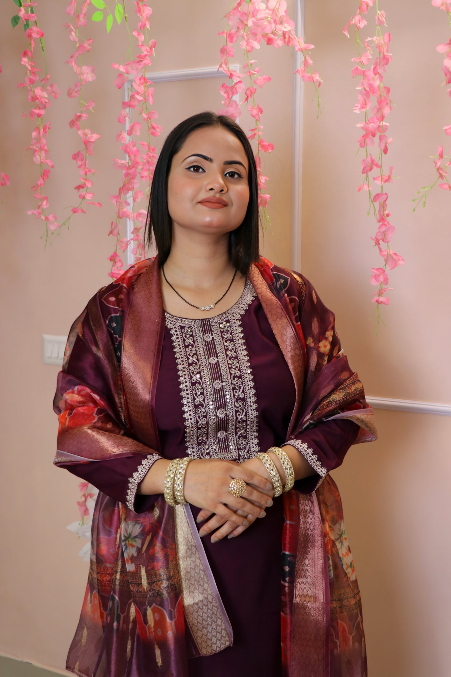 Maroon Sequined Kurta with Silk Banarasi Dupatta
