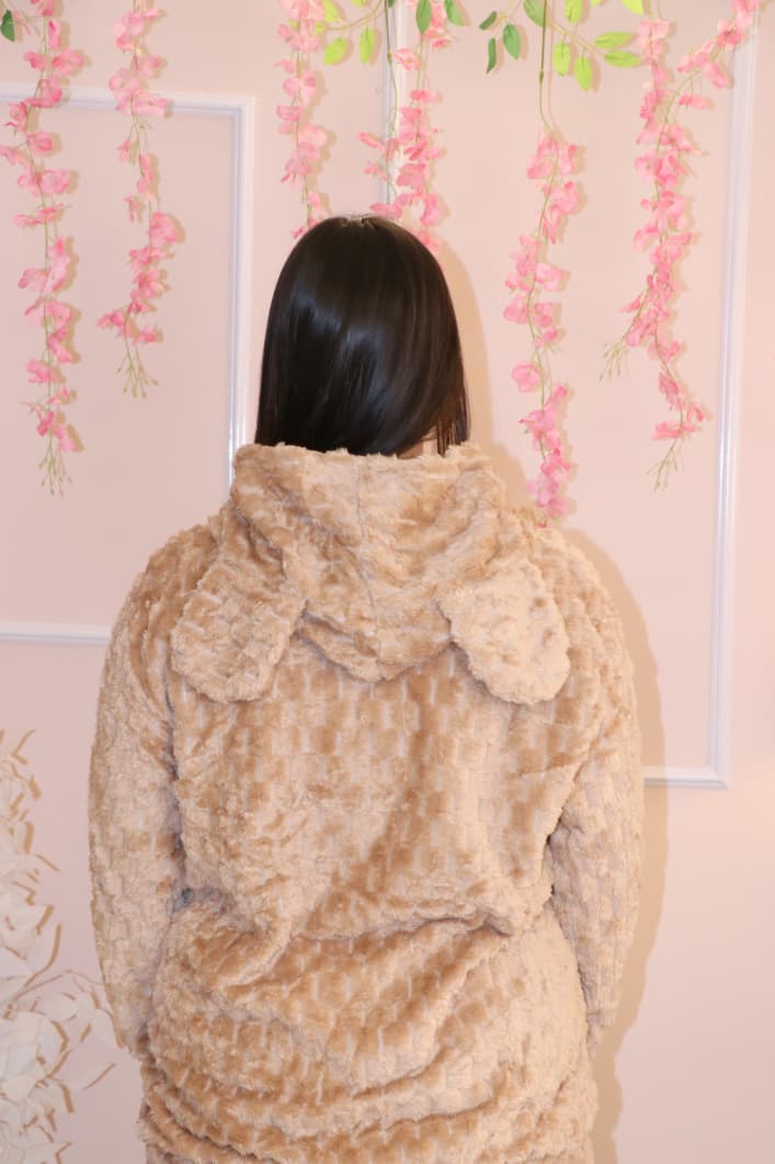 Camel Brown Teddy Winter Co-ord Set with Cute Hoodie Ears