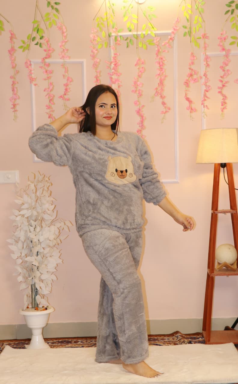 Super-Soft Plush Grey Winter Co-ord Set | Cozy Loungewear for Chilly Days