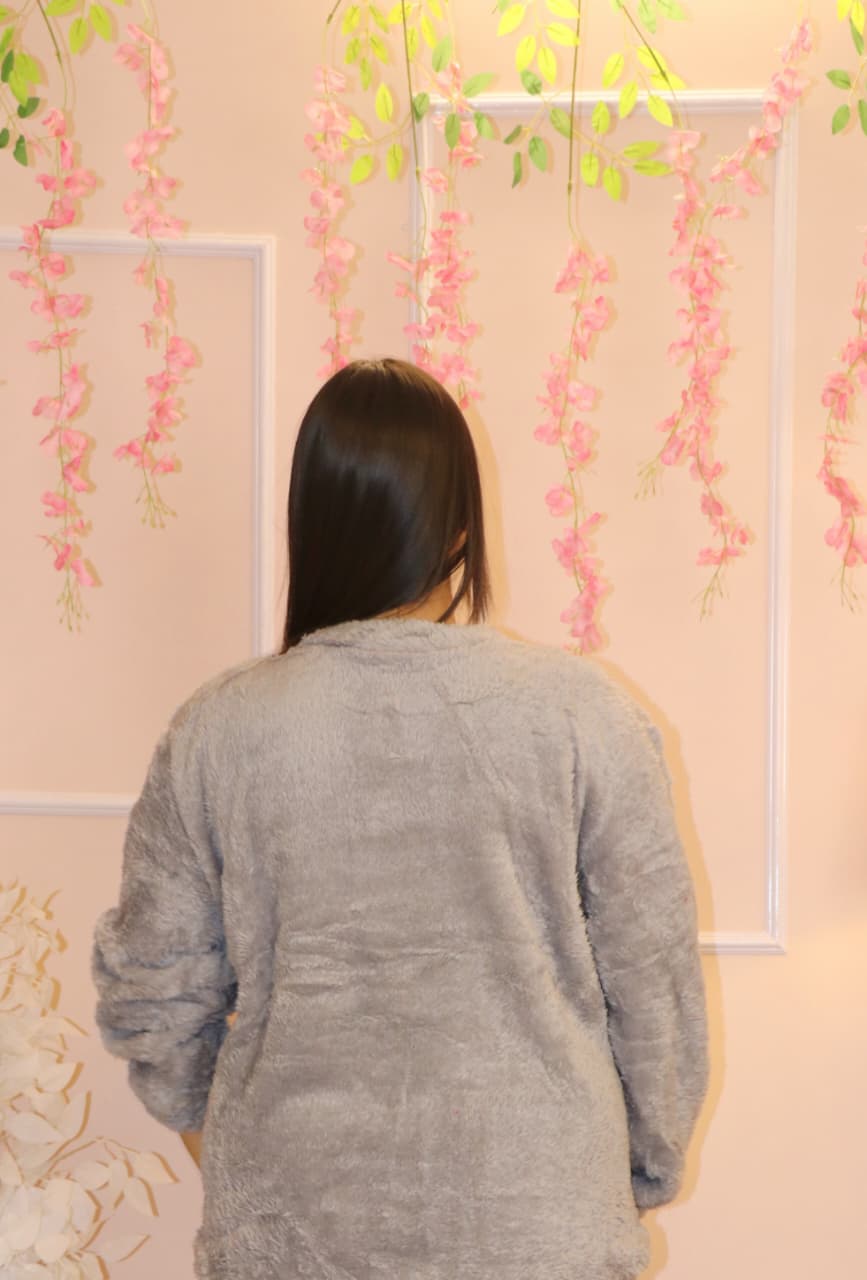 Super-Soft Plush Grey Winter Co-ord Set | Cozy Loungewear for Chilly Days