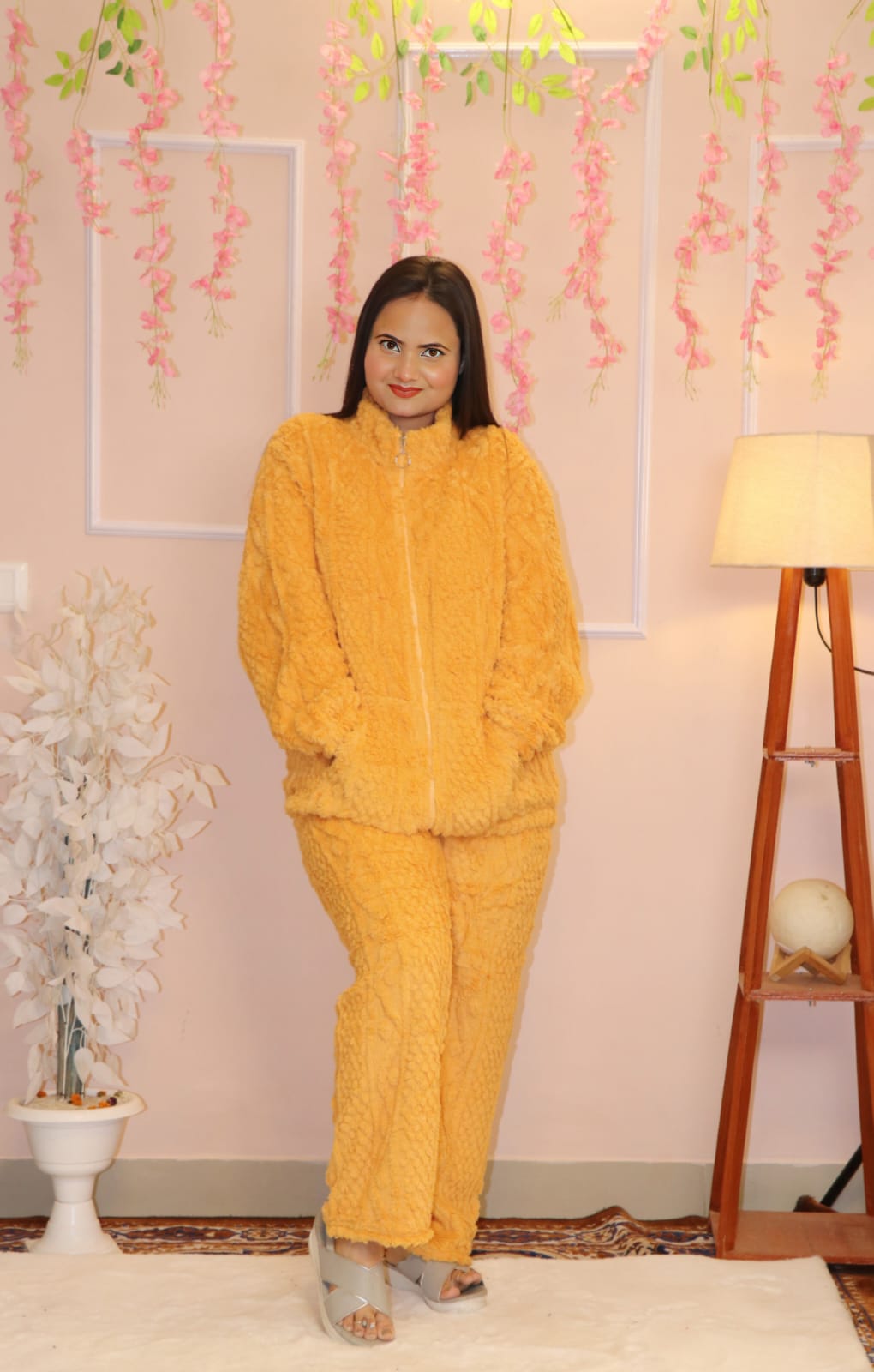 Cozy Mustard Plush Winter Co-Ord Set