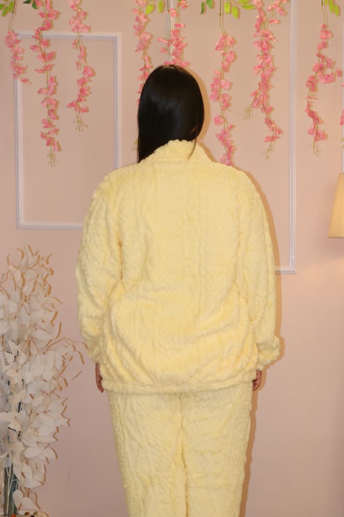 “Pastel Yellow Fluffy Winter Co-ord Set – Ultra Soft, Warm & Cozy Loungewear”