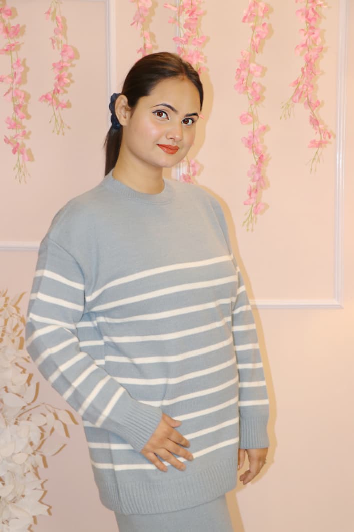 “Soft Sky Blue Knitted Winter Co-Ord Set – Cozy, Comfy & Stylish”