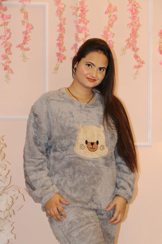 Super-Soft Plush Grey Winter Co-ord Set | Cozy Loungewear for Chilly Days