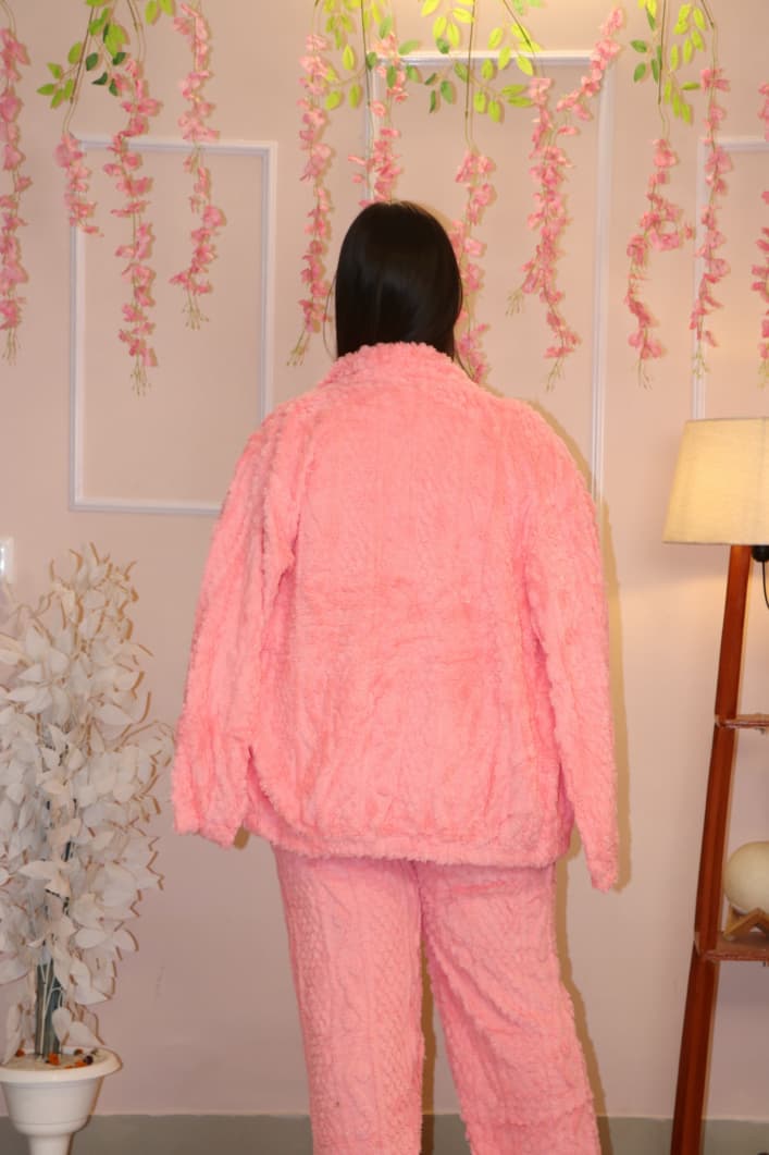 “Pink Fluffy Winter Co-ord Set – Ultra Soft, Warm & Cozy Loungewear”