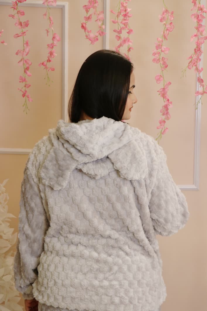 Ultra-Cozy Teddy Ear Hoodie Winter Co-ord Set (Light Grey)