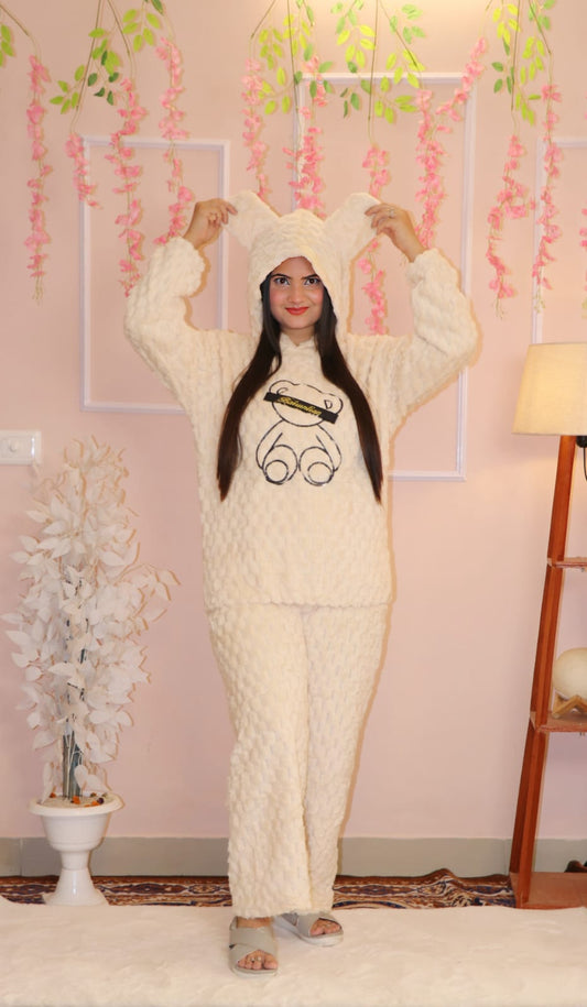 ✨ Cream Plush Teddy Hood Winter Co-ord Set ✨