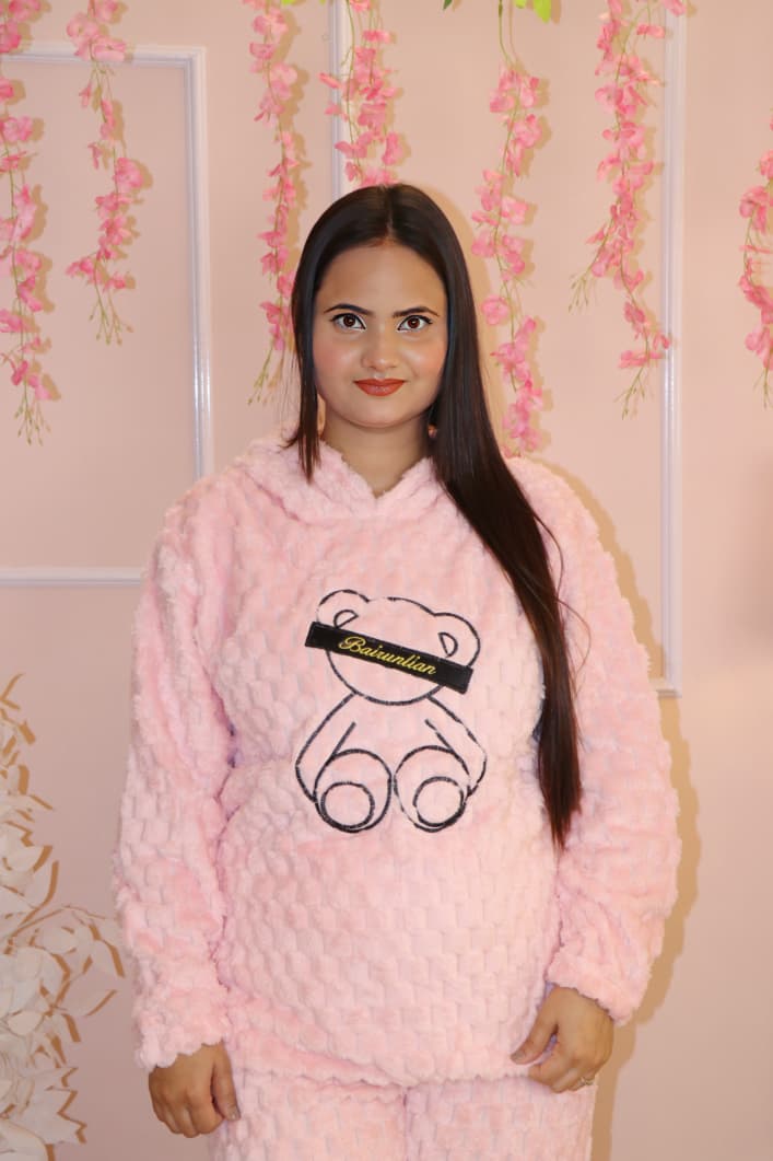 Baby Pink Teddy Hoodie Super-Soft Winter Co-ord Set