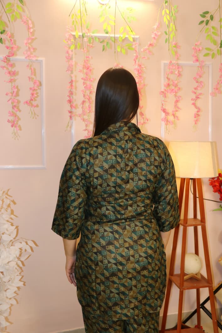 “Geometric Print Green Co-Ord Set – Effortless Style & Everyday Comfort”