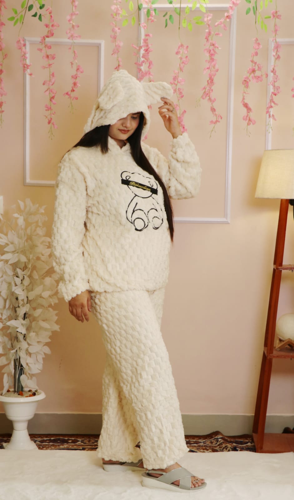 ✨ Cream Plush Teddy Hood Winter Co-ord Set ✨