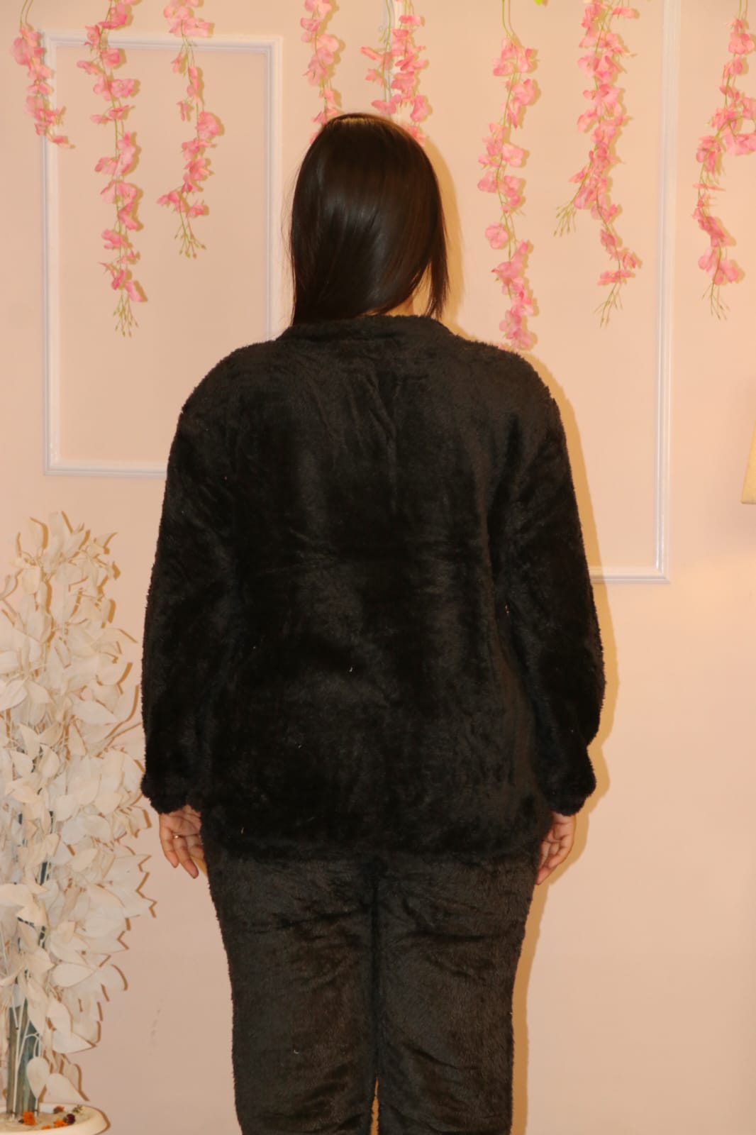 Super-Soft Plush Black Winter Co-ord Set | Cozy Warm Loungewear