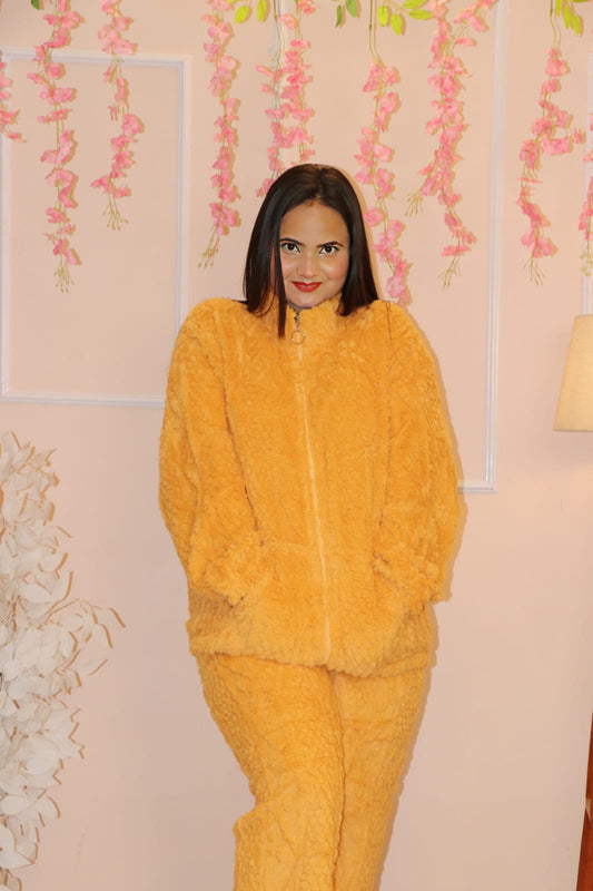 Cozy Mustard Plush Winter Co-Ord Set