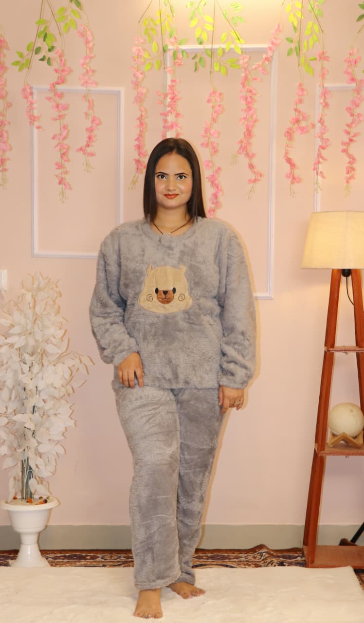 Super-Soft Plush Grey Winter Co-ord Set | Cozy Loungewear for Chilly Days