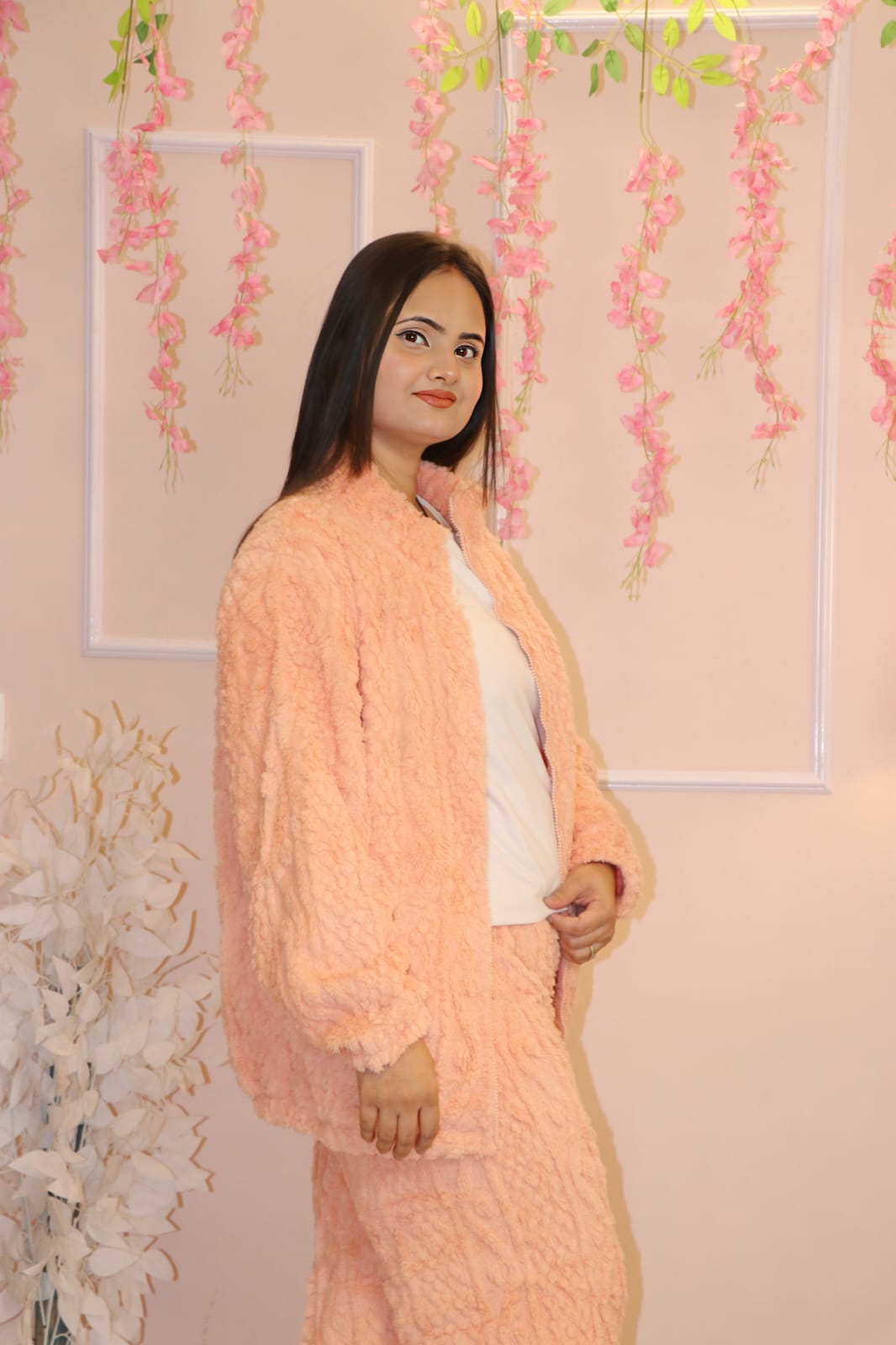 Peach Plush Fleece Super-Soft Winter Co-ord Set | Ultra Warm & Cozy Loungewear