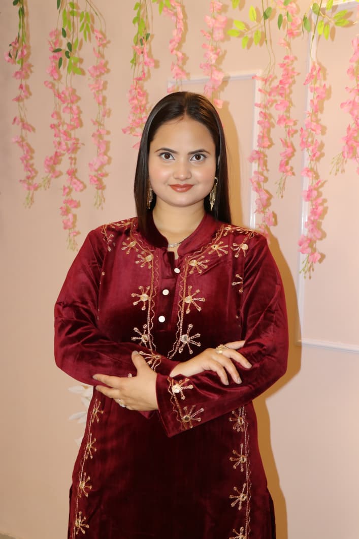 “Maroon Velvet Embroidered Co-Ord Set – Luxurious Winter Festive Wear”