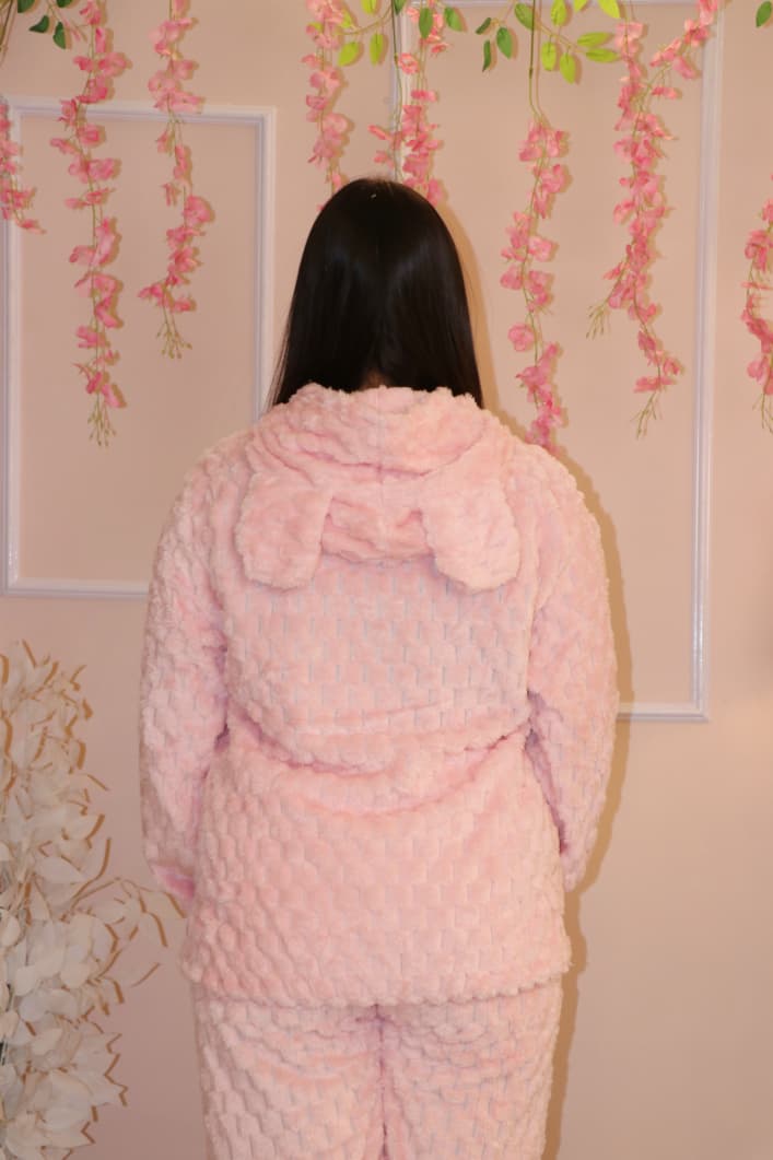 Baby Pink Teddy Hoodie Super-Soft Winter Co-ord Set
