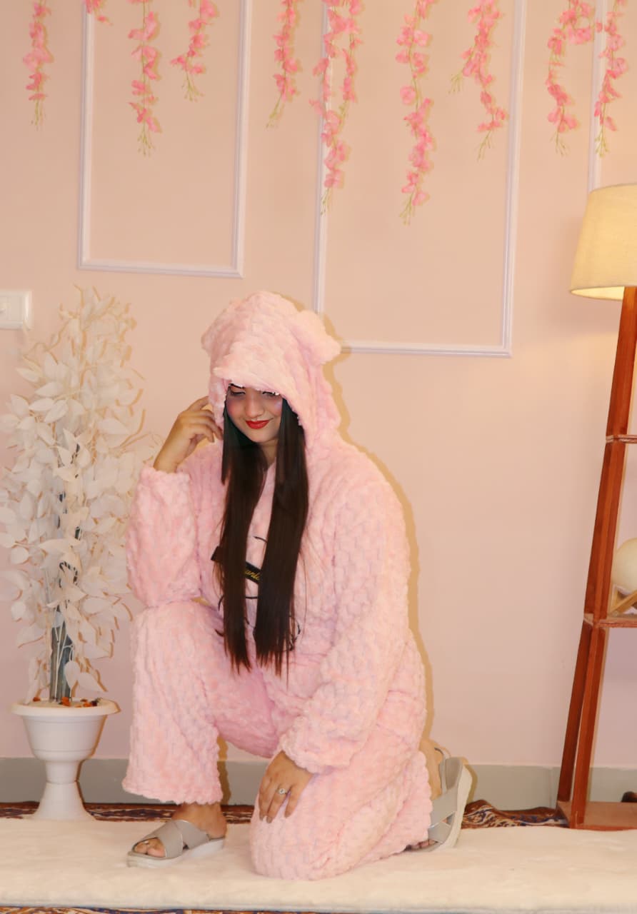 Cute Pink Teddy-Ear Winter Co-ord Set