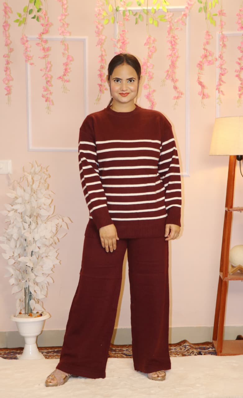 “Maroon Knitted Winter Co-Ord Set – Warm, Stylish & Everyday Cozy”
